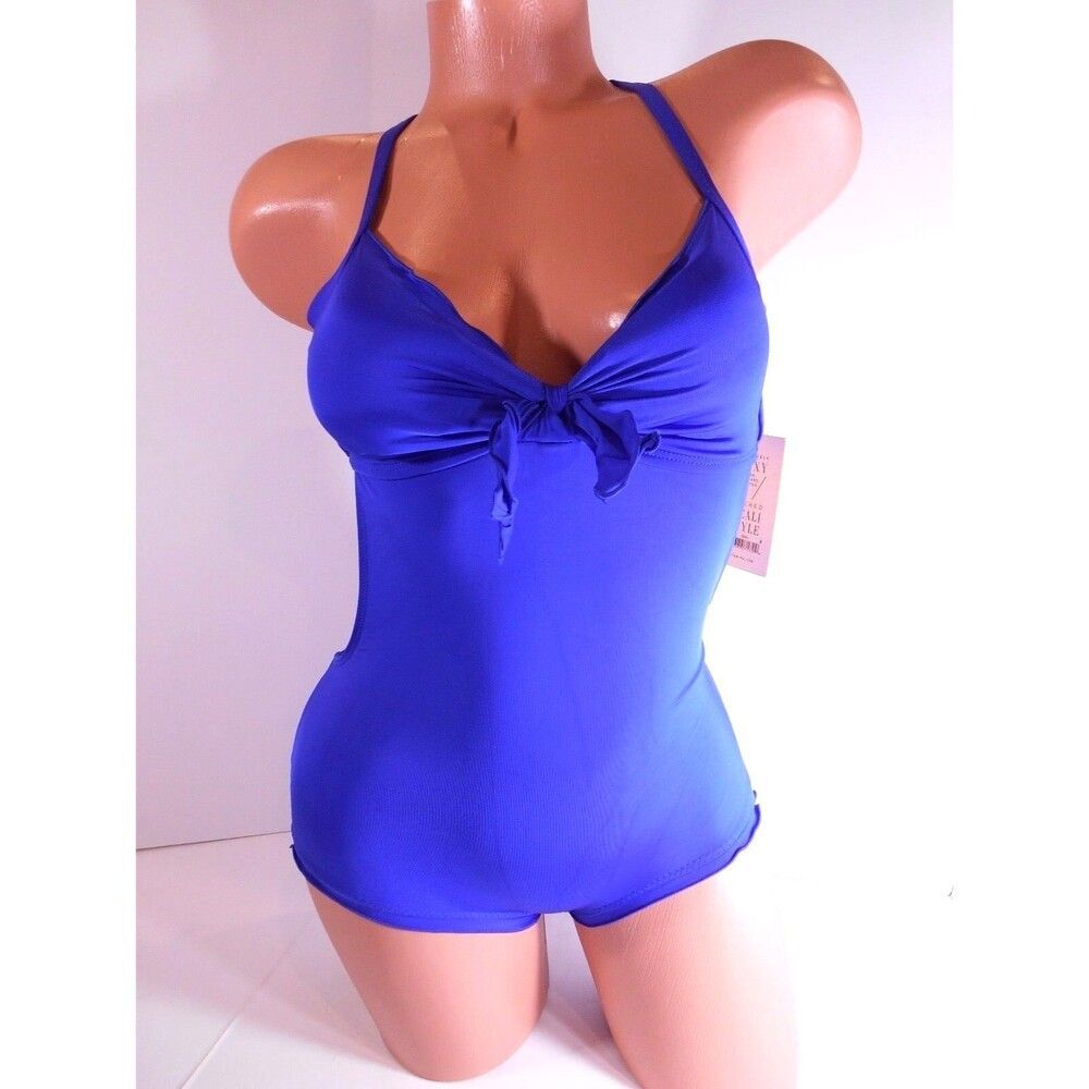 CA BY VITAMIN A Women's Knot Front X Back Tie One Piece  size 4 Blue